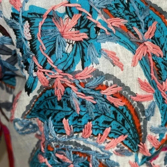 Raj Women's Hand Embroidered Floral Paisley Tunic Dress Beach Cover Up Medium - Picture 8 of 14